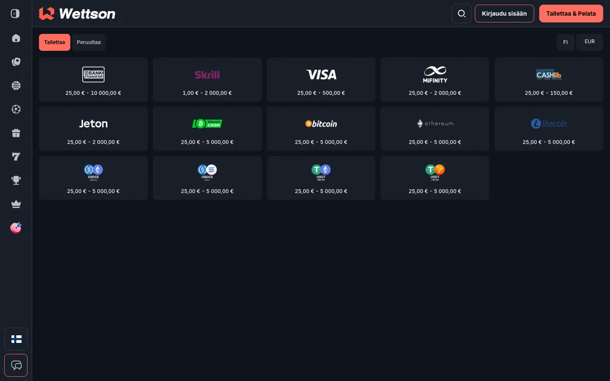 Wettson Casino — Payments, captured from Finland