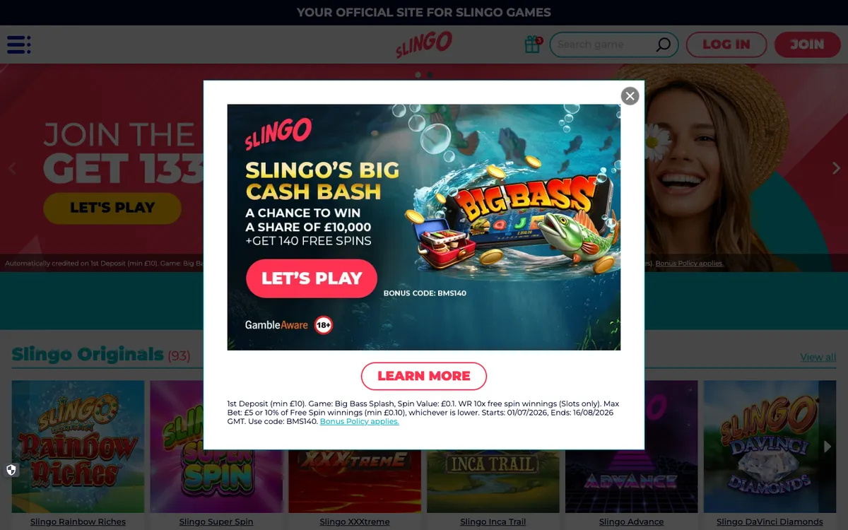 Slingo Casino — «Главная», снято из страны Бельгия