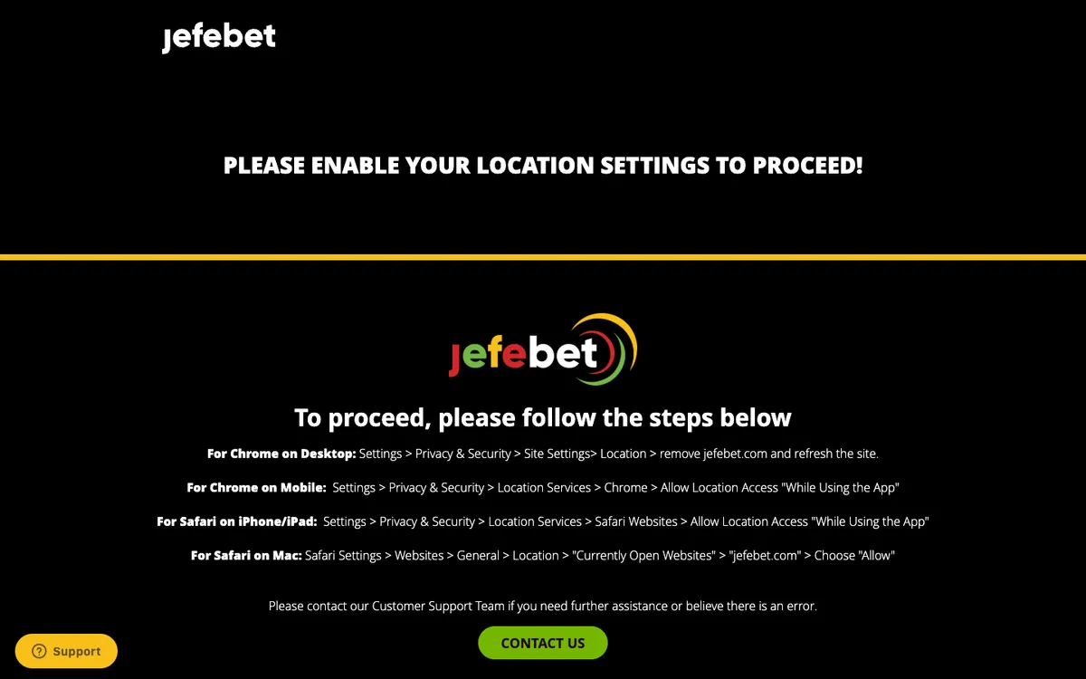 Jefebet Casino — «Регистрация», снято из страны Соединенные Штаты
