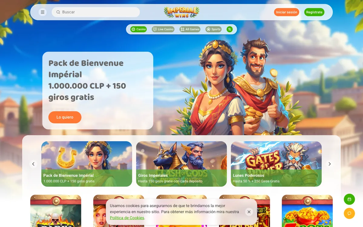 Imperial Wins Casino — Home page, captured from Chile
