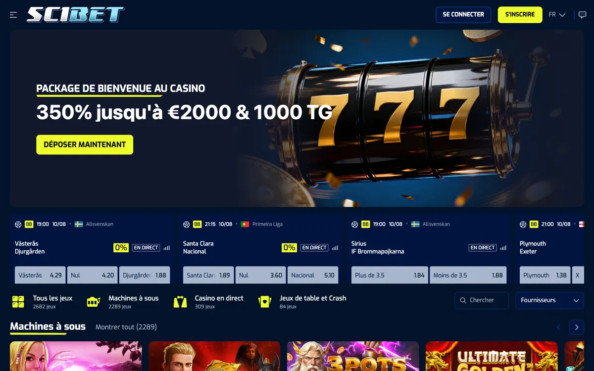 Scibet Casino — Home page, captured from France