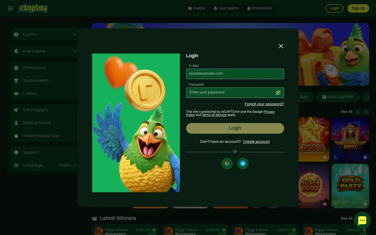 RioPlay Casino — Sign-up, captured from Austria
