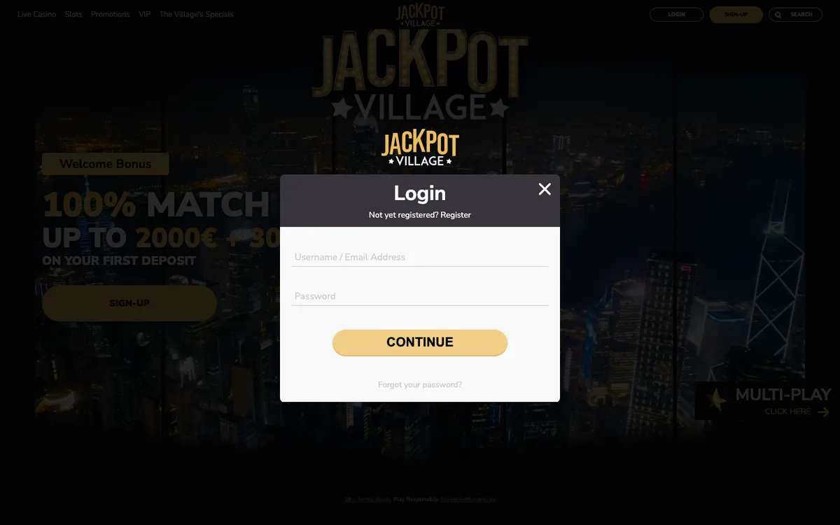 Jackpot Village Casino — «Регистрация», снято из страны Финляндия