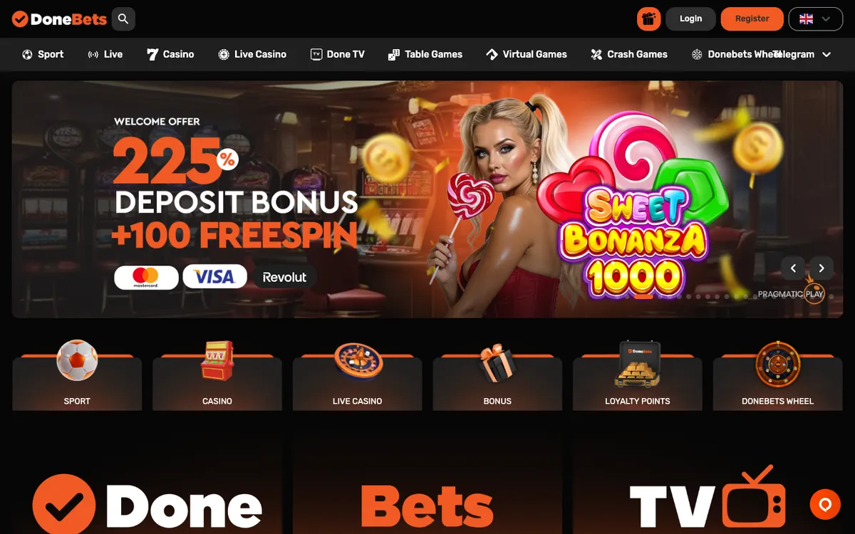 DoneBets Casino — «Главная», снято из страны ОАЭ