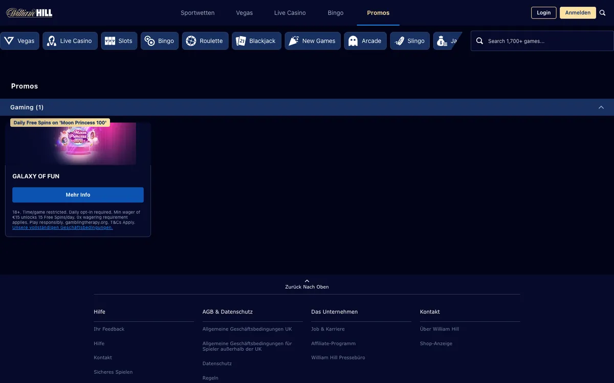 William Hill Casino — Promotions, captured from Austria