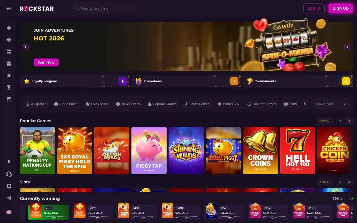 Rockstar Casino — «Главная», снято из страны Австрия