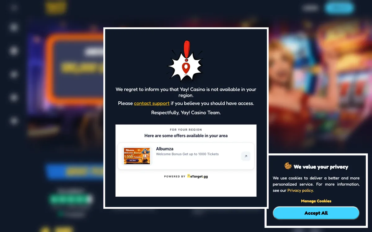 Yay Casino — «Главная», снято из страны Соединенные Штаты