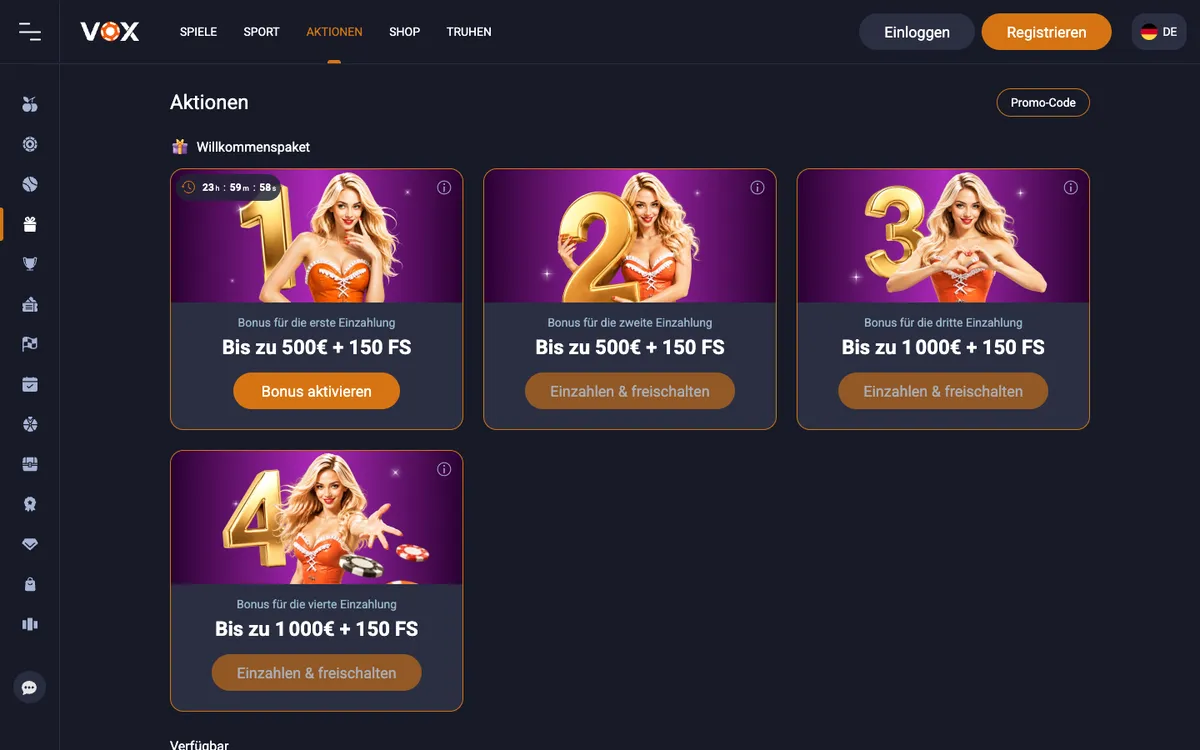Vox Casino — «Акции», снято из страны Австрия