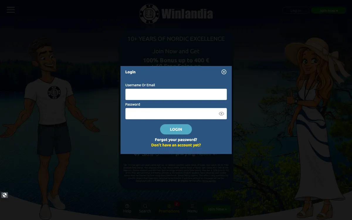 Winlandia Casino — «Регистрация», снято из страны Финляндия