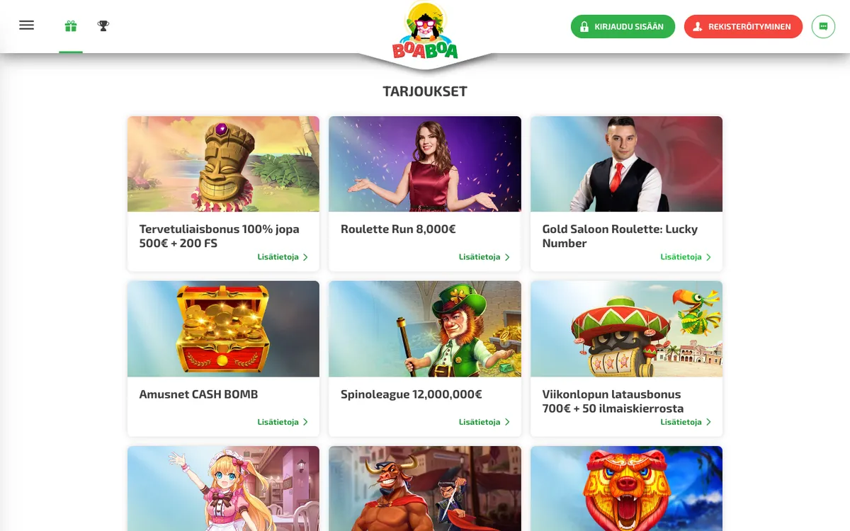 Boaboa Casino — «Акции», снято из страны Финляндия