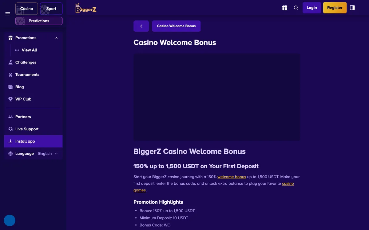 BiggerZ Casino — Promotions, captured from South Korea