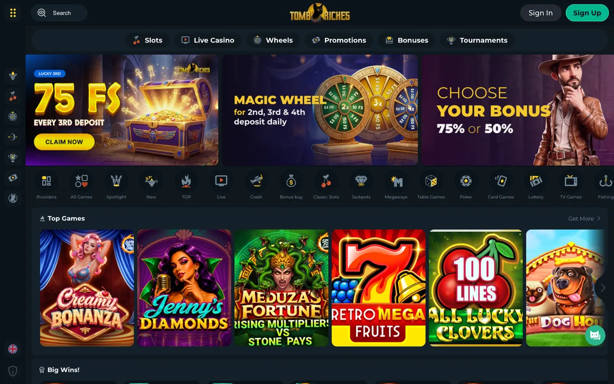 Tomb Riches Casino — Home page, captured from New Zealand