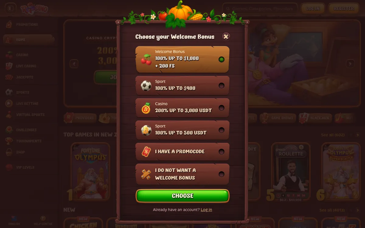 Roostino Casino — Sign-up, captured from New Zealand