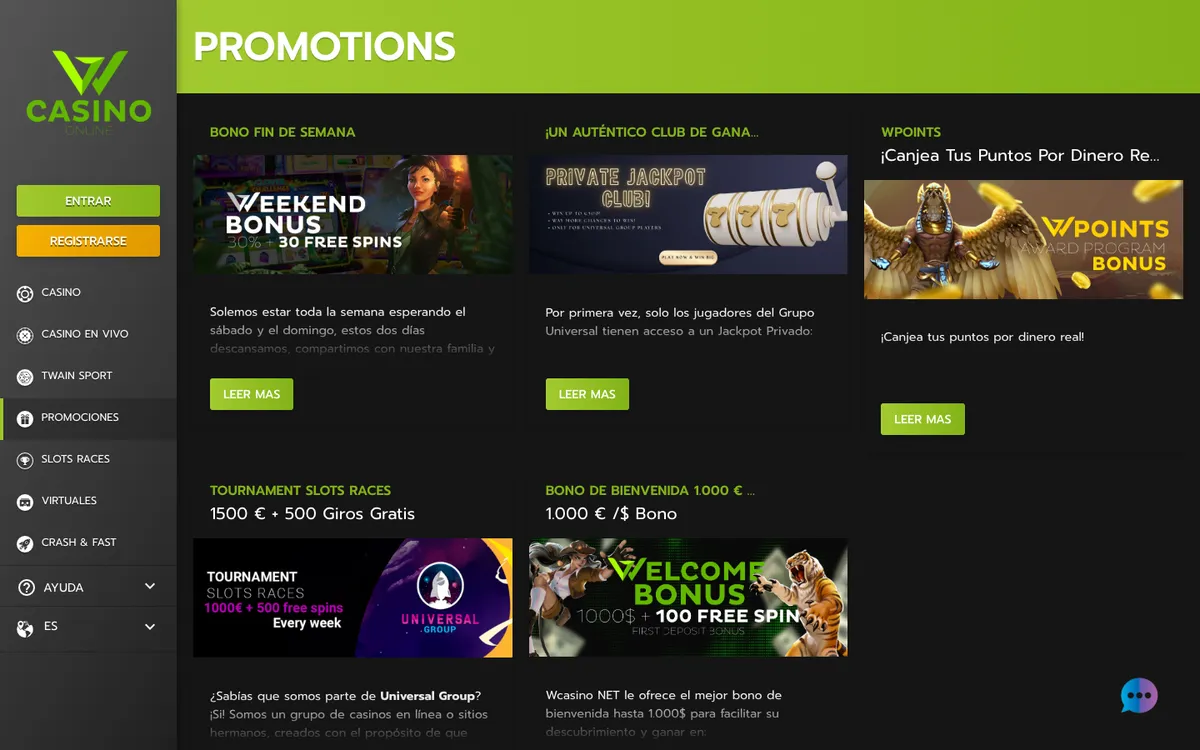 Wcasino Online — «Акции», снято из страны Аргентина