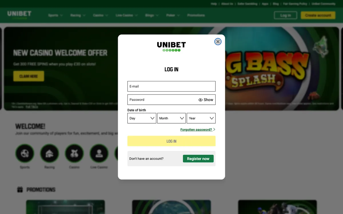 Unibet Casino UK — Sign-up, captured from United Kingdom