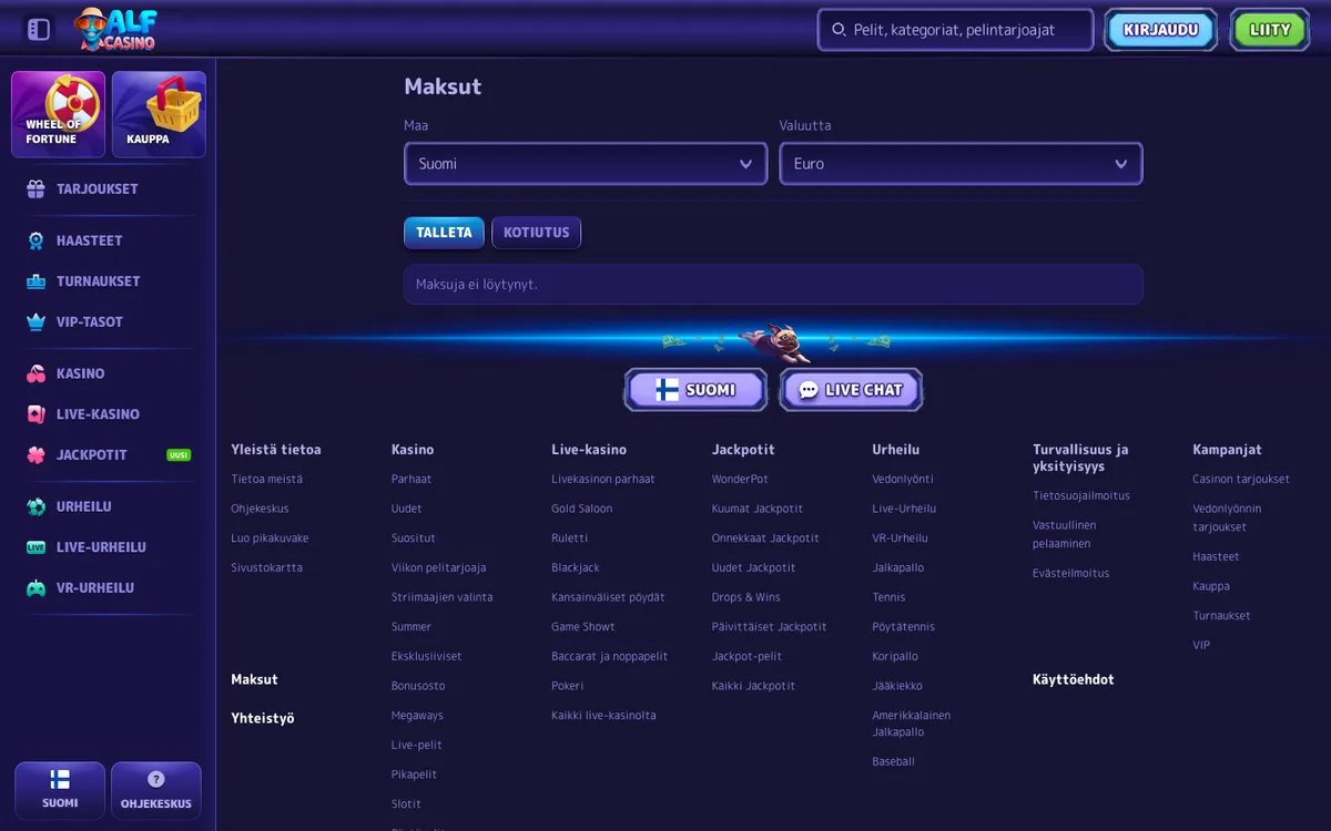 Alf Casino — Payments, captured from Finland