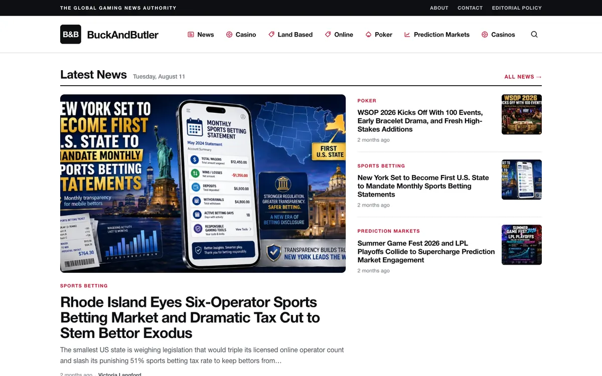 Buck and Butler Casino — Home page, captured from Australia