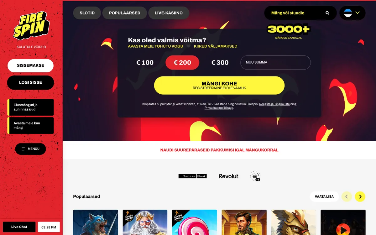 Firespin Casino — Home page, captured from Estonia