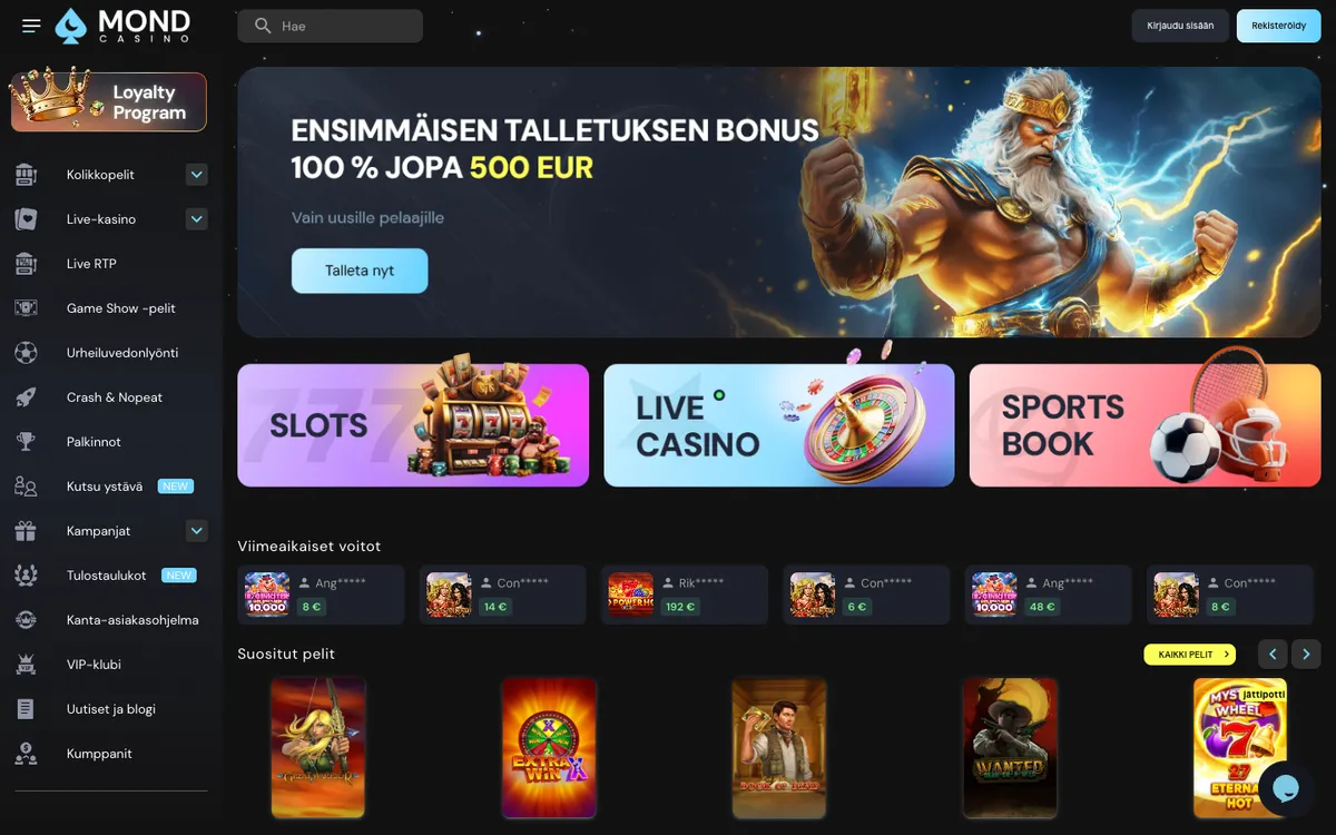 Mondcasino — Home page, captured from Finland