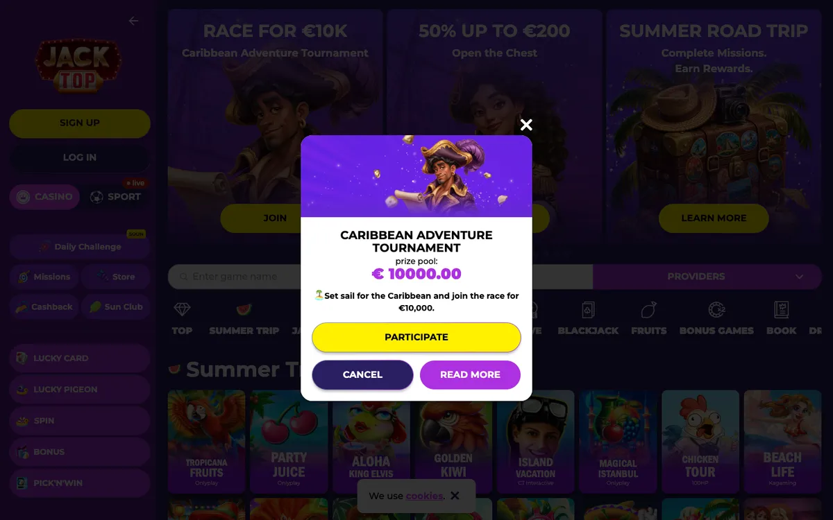Jacktop Casino — «Регистрация», снято из страны Австралия