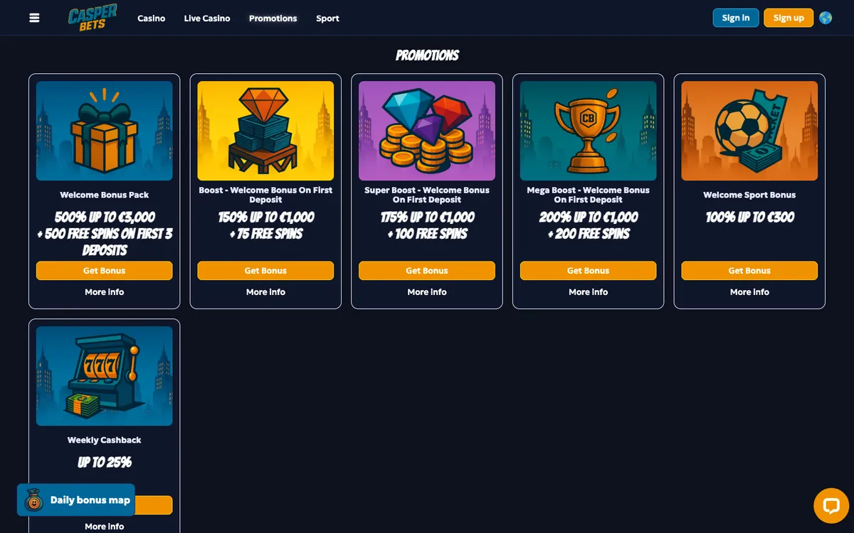 Casper Bets Casino — Promotions, captured from Spain