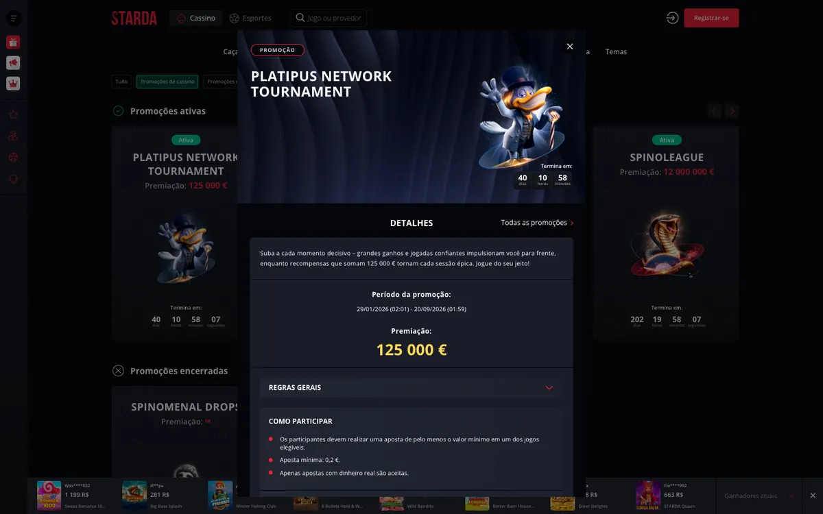 Starda Casino — Promotions, captured from Brazil