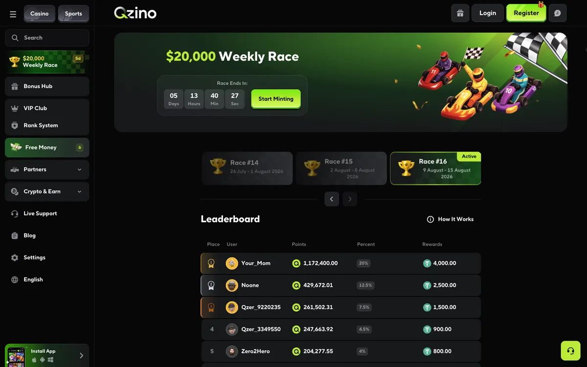 Qzino Casino — Promotions, captured from Belgium