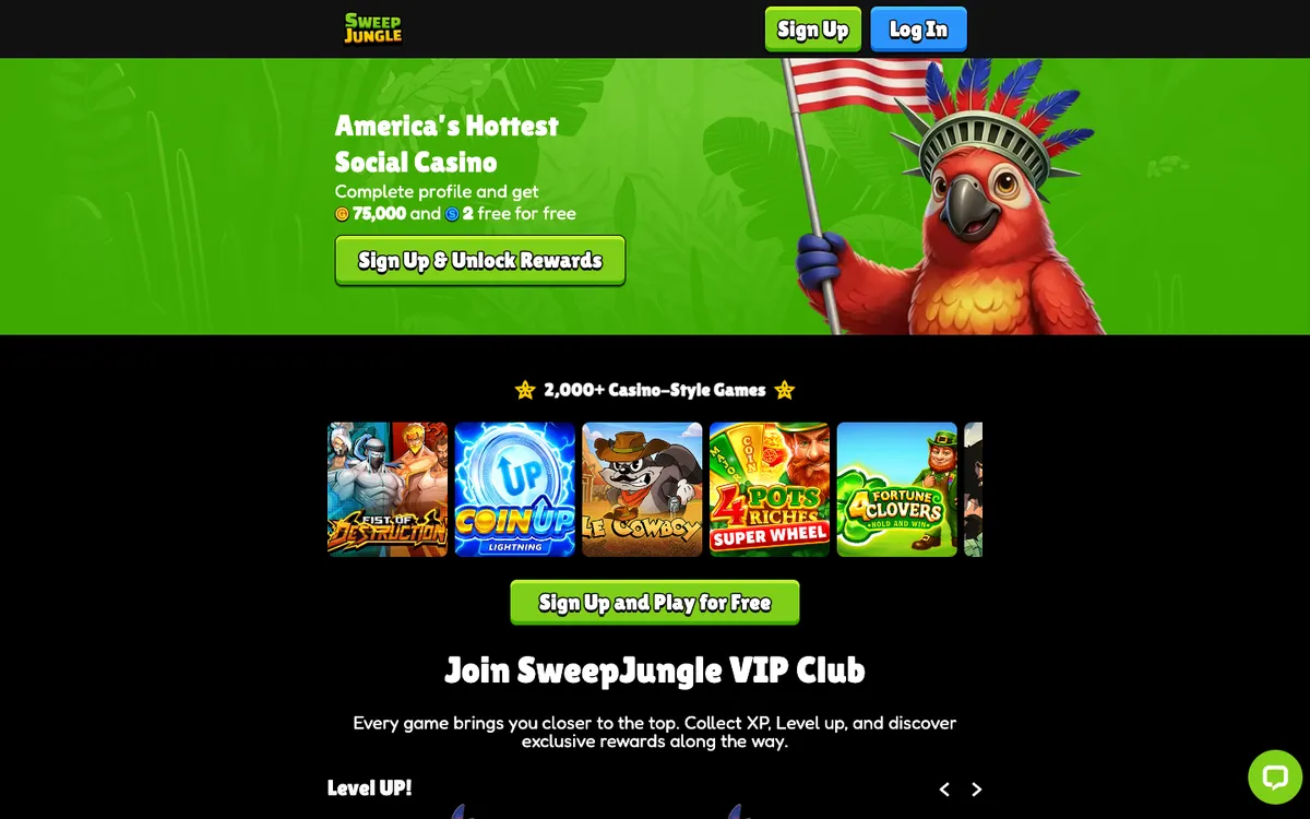 Sweep Jungle Casino — Home page, captured from United States