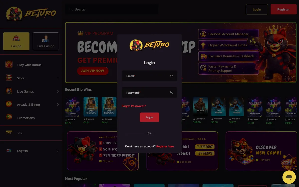 Beturo Casino — Sign-up, captured from Malaysia