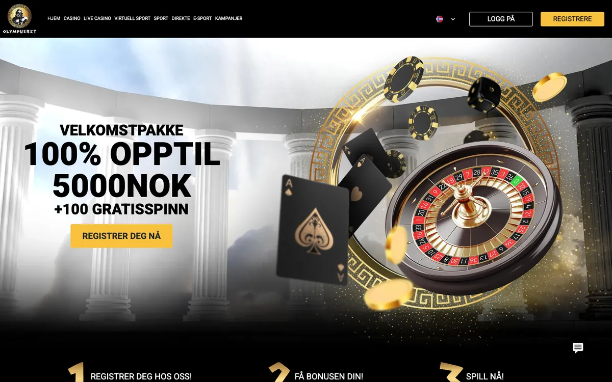 Olympusbet Casino — Home page, captured from Norway