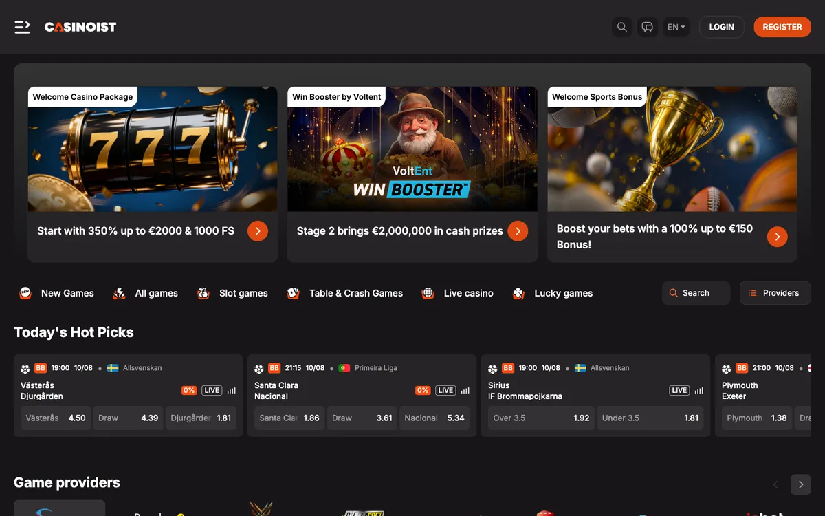 Casinoist Casino — Home page, captured from Belgium