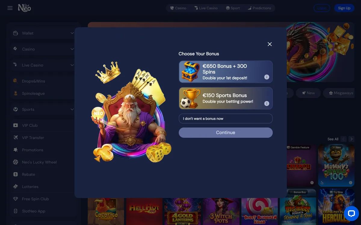 SlotNEO Casino — Sign-up, captured from New Zealand