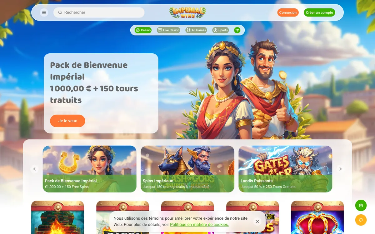 Imperial Wins Casino — Home page, captured from France