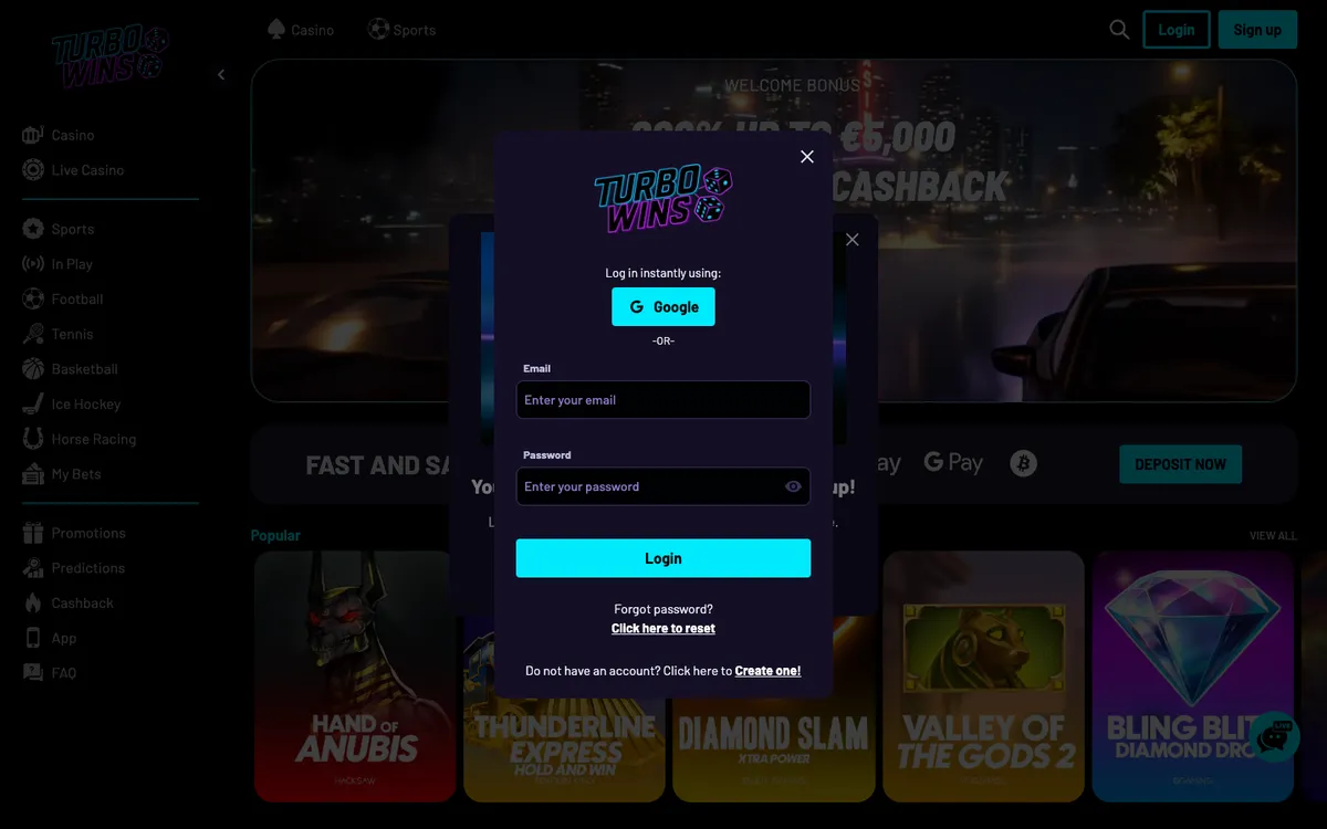 Turbo Wins Casino — «Регистрация», снято из страны Италия