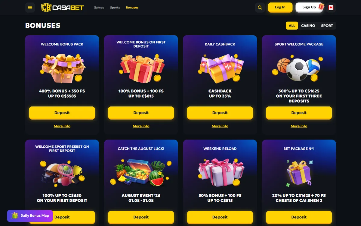 CasaBet Casino — Promotions, captured from Canada
