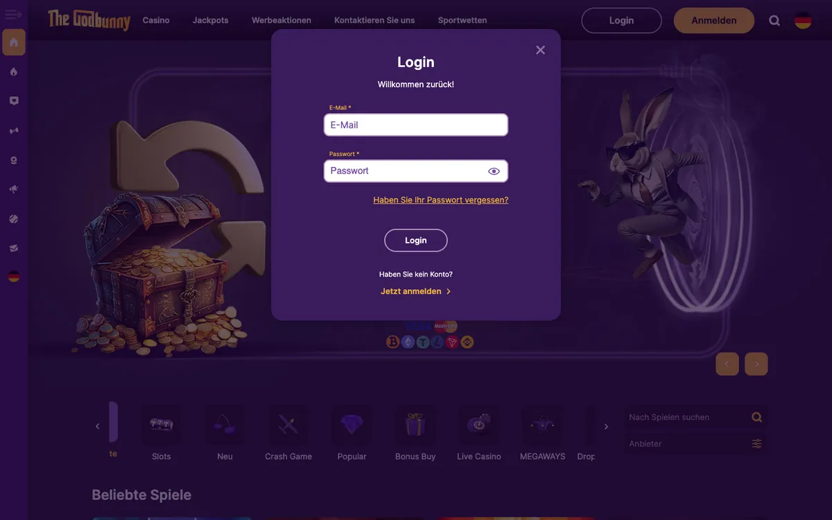 Godbunny Casino — Sign-up, captured from Austria