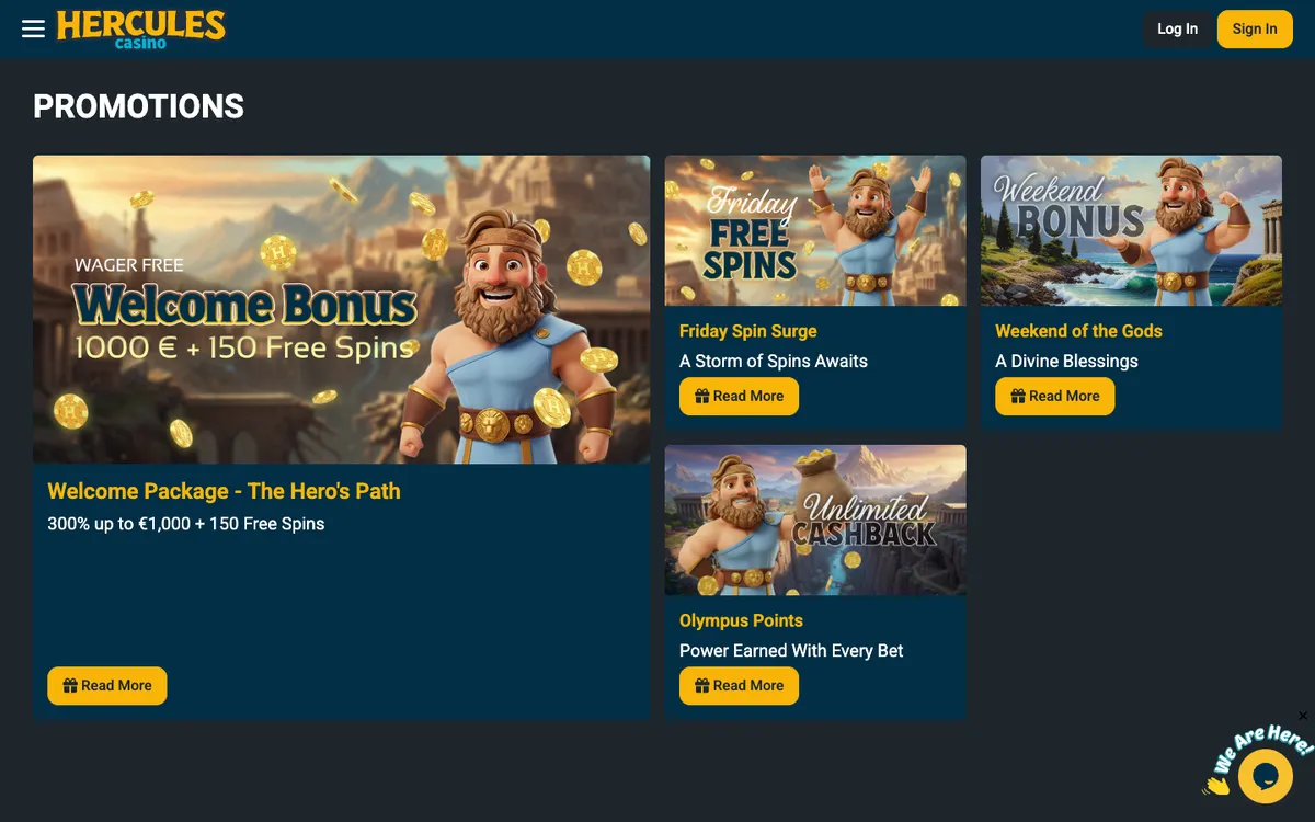 Hercules Casino — Promotions, captured from Finland
