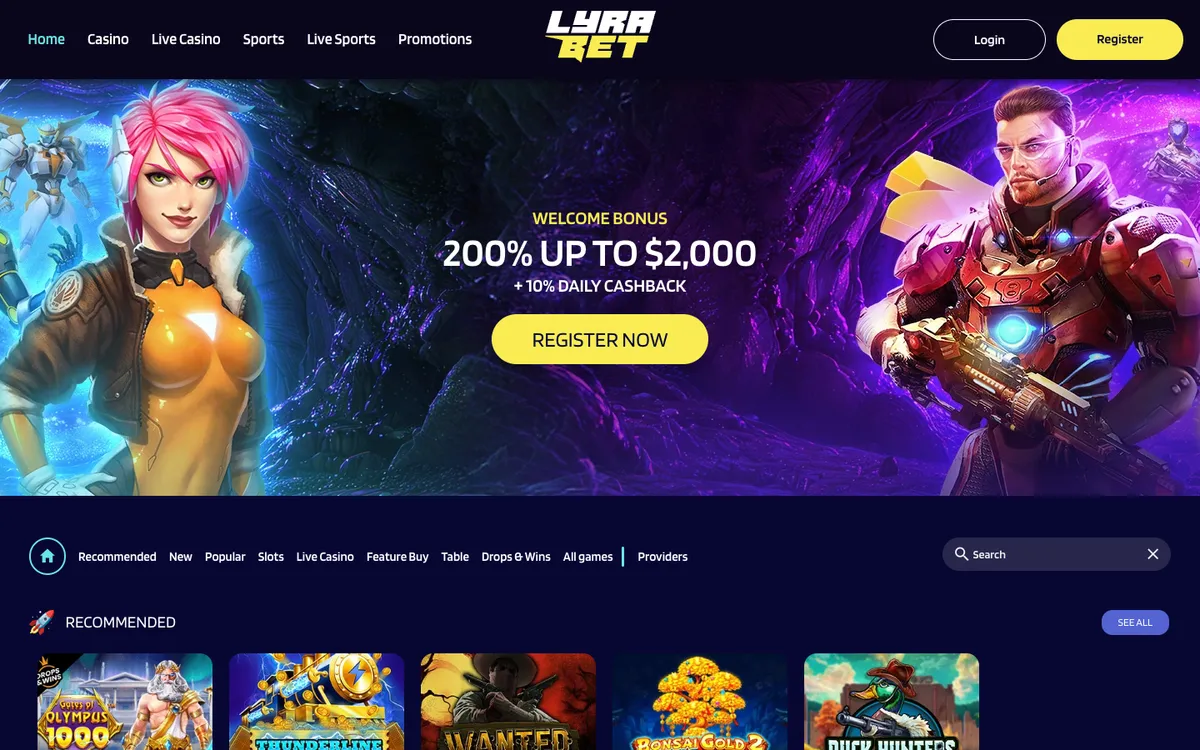 LyraBet Casino — Home page, captured from New Zealand