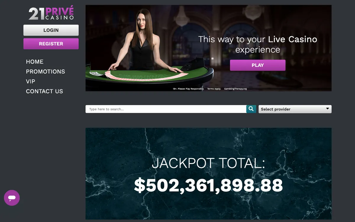 21 Prive Casino — «Главная», снято из страны Новая Зеландия