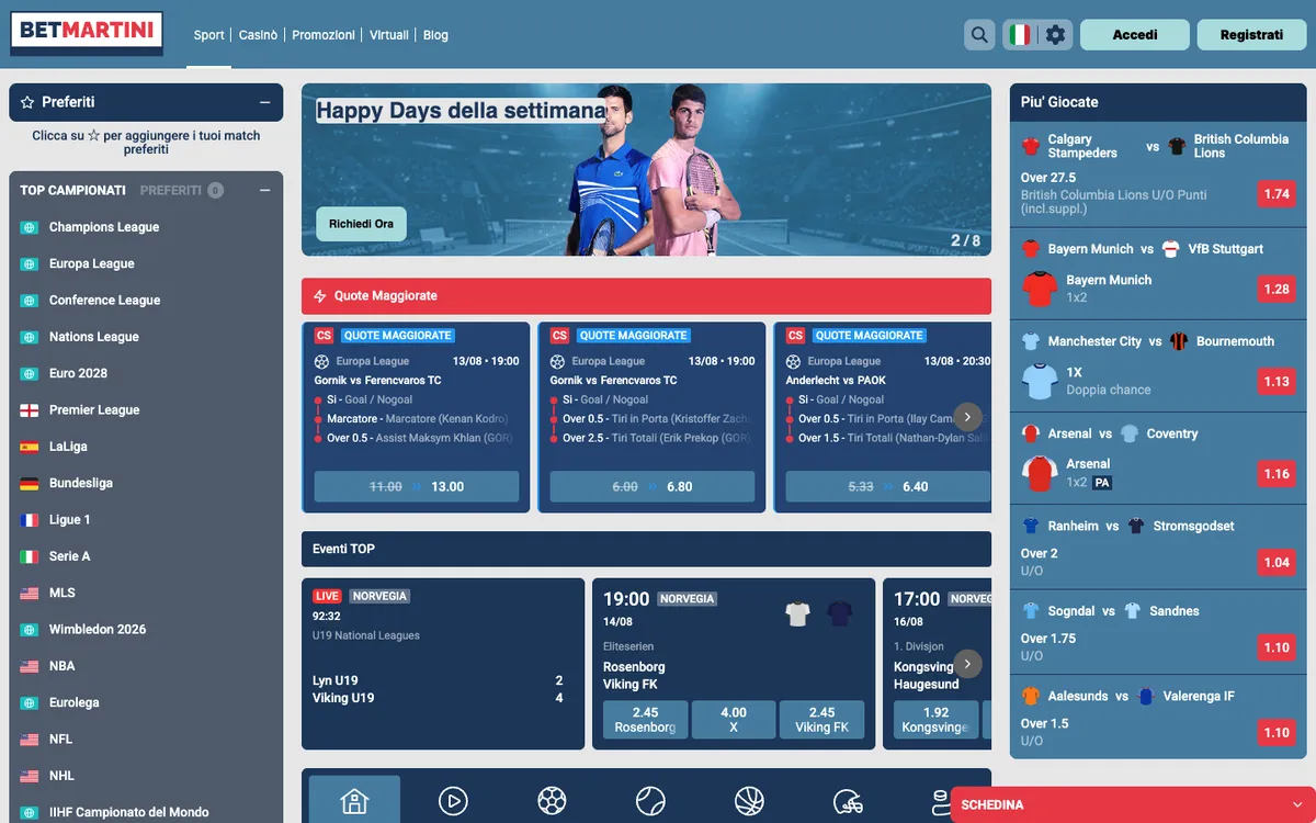 Betmartini Casino — Home page, captured from Sweden