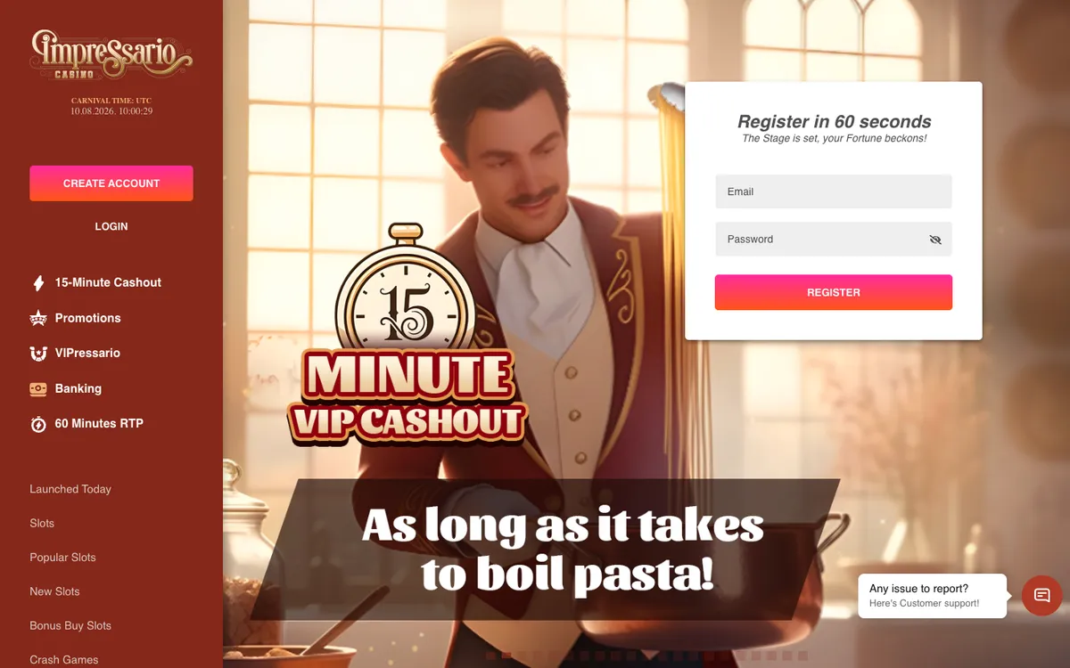 Impressario Casino — Sign-up, captured from Belgium