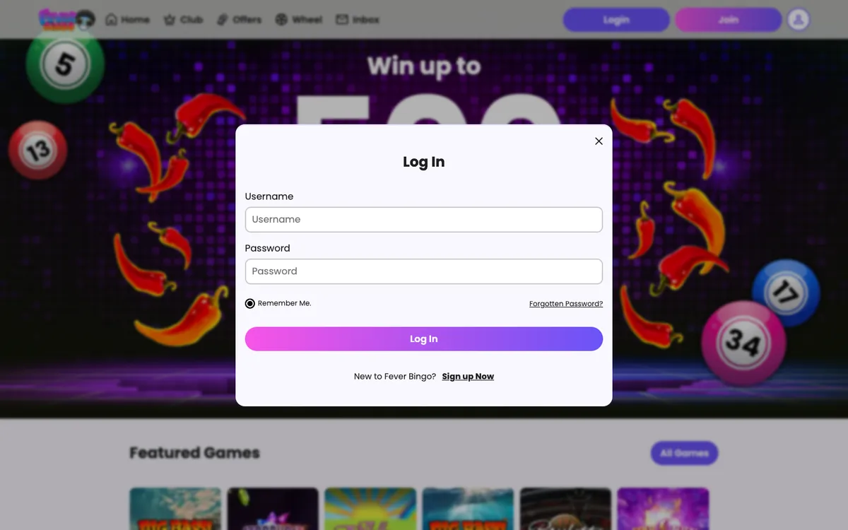 Fever Bingo Casino — Sign-up, captured from United Kingdom