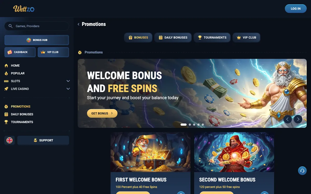 Wettzo Casino — Promotions, captured from United Kingdom