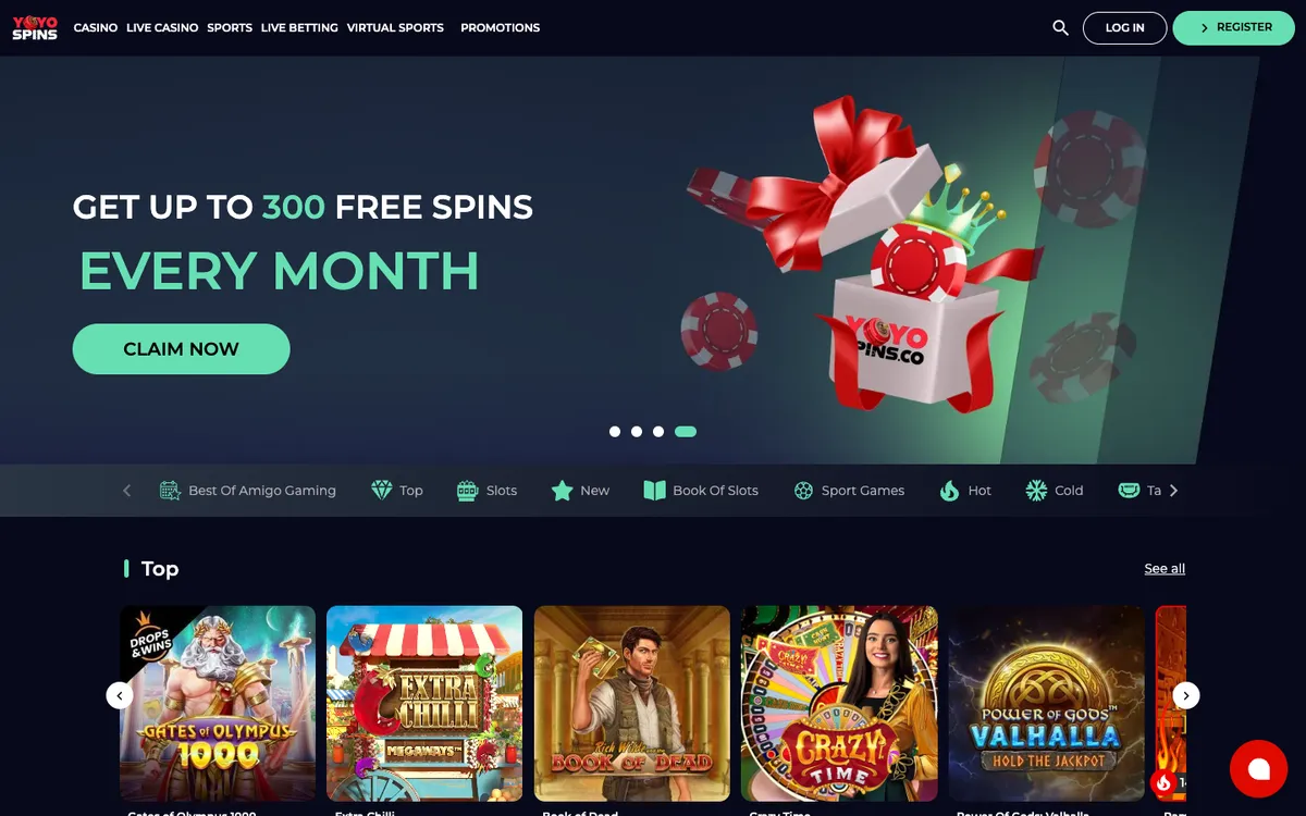 YoyoSpins Casino — Home page, captured from New Zealand