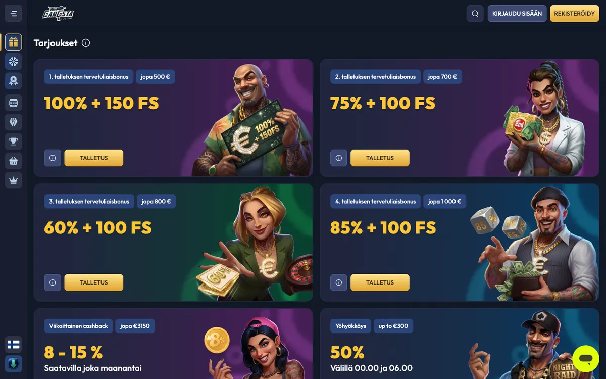 Gangsta Casino — Promotions, captured from Finland