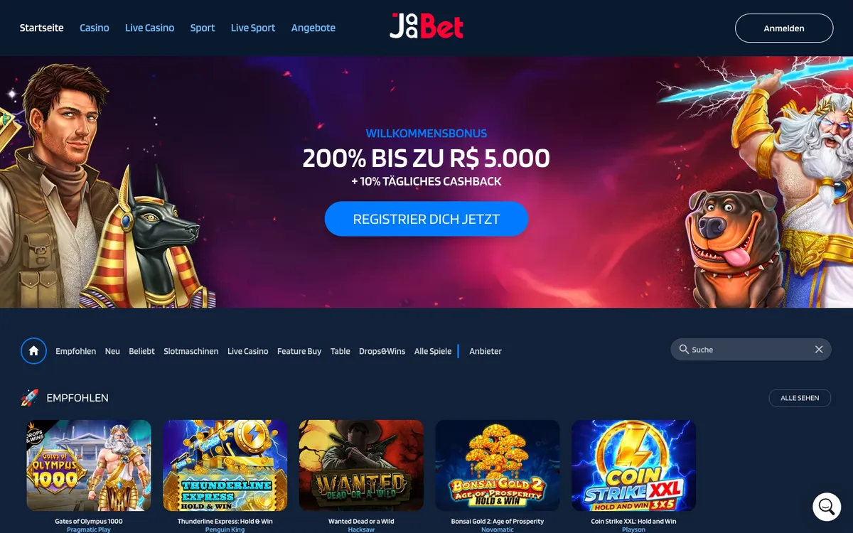 JaaBet Casino — «Главная», снято из страны Германия
