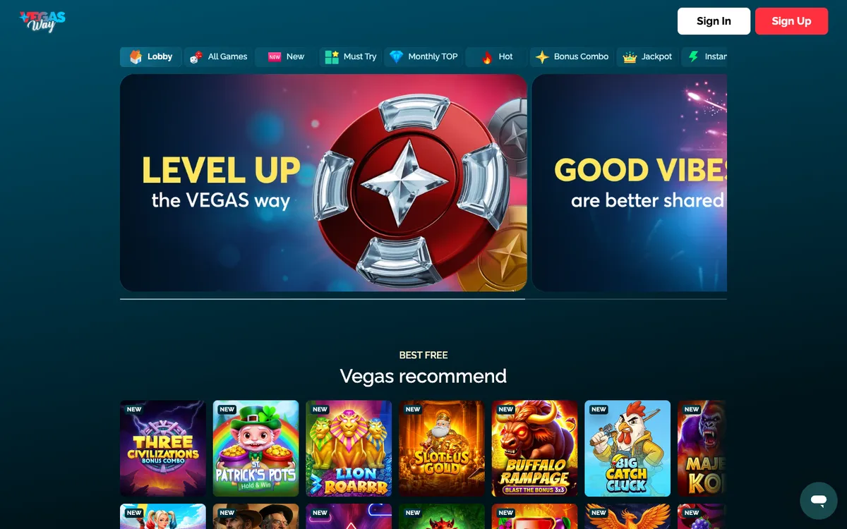 VegasWay Casino — Home page, captured from United States
