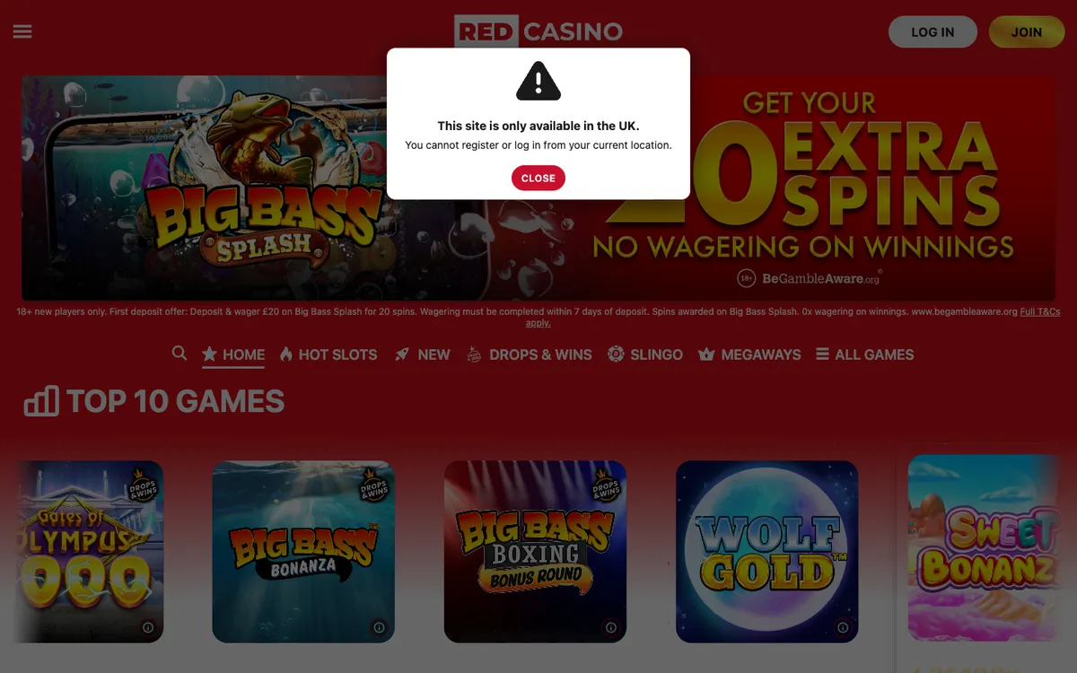 Red Casino — «Регистрация», снято из страны Австралия