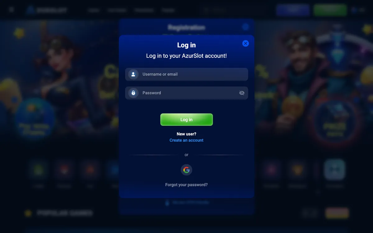 AzurSlot Casino — Sign-up, captured from New Zealand