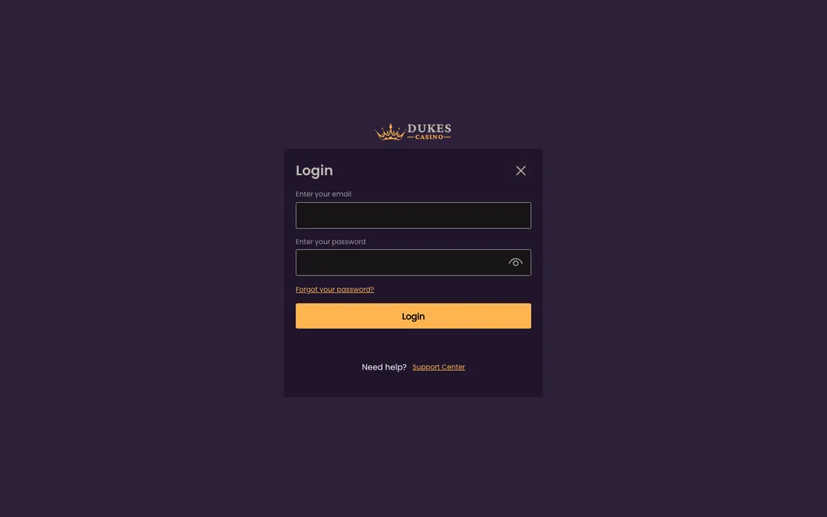 Dukes Casino — Sign-up, captured from Belgium